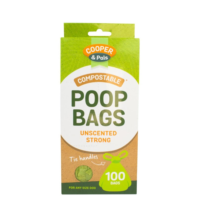 Pet Dog Compostable Poop Bags with Tie Handles Pack of 100 - Green Unscented