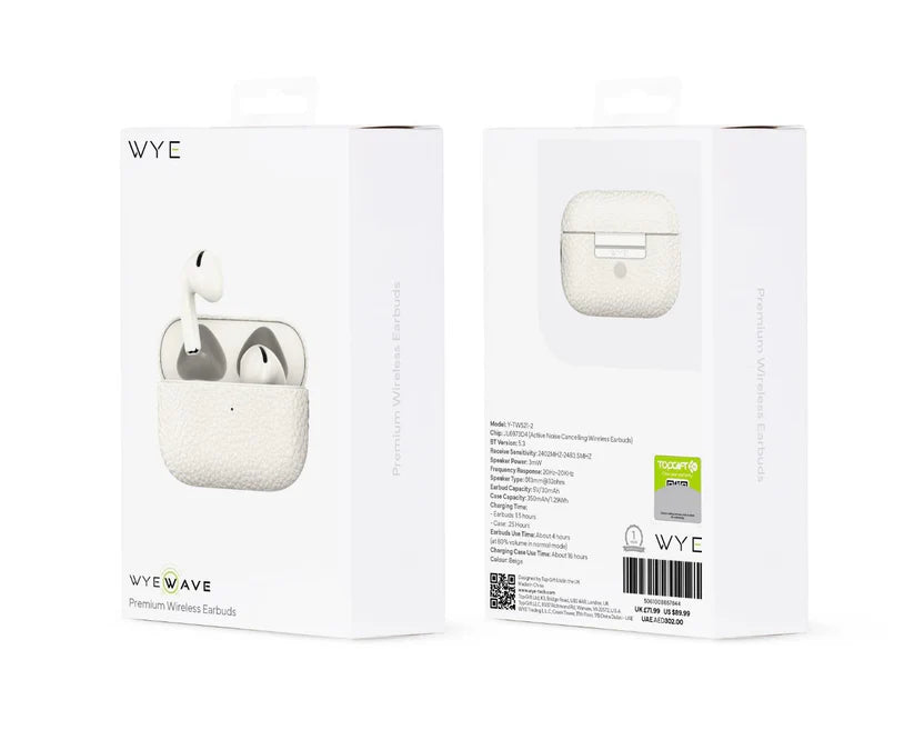 WYE WAVE Premium Wireless Earbuds without Earlids- Off White