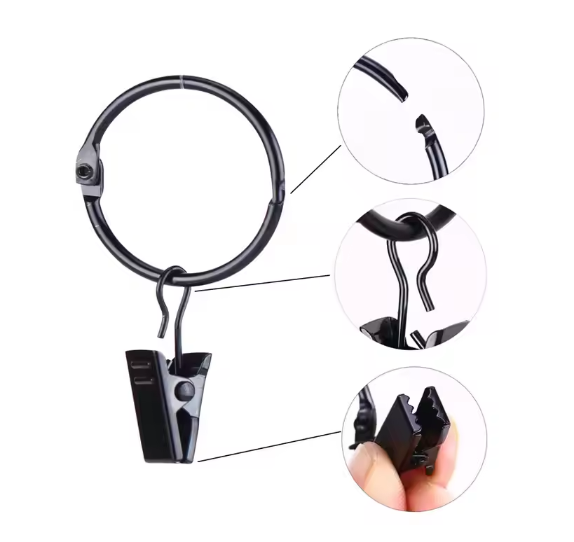 Black Curtain Rings With Clips 30mm - Pack of 10