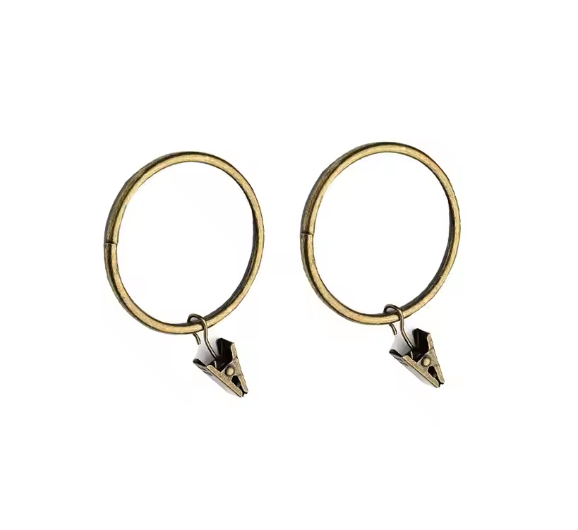 Brass Curtain Rings With Clips 30mm - Pack of 10