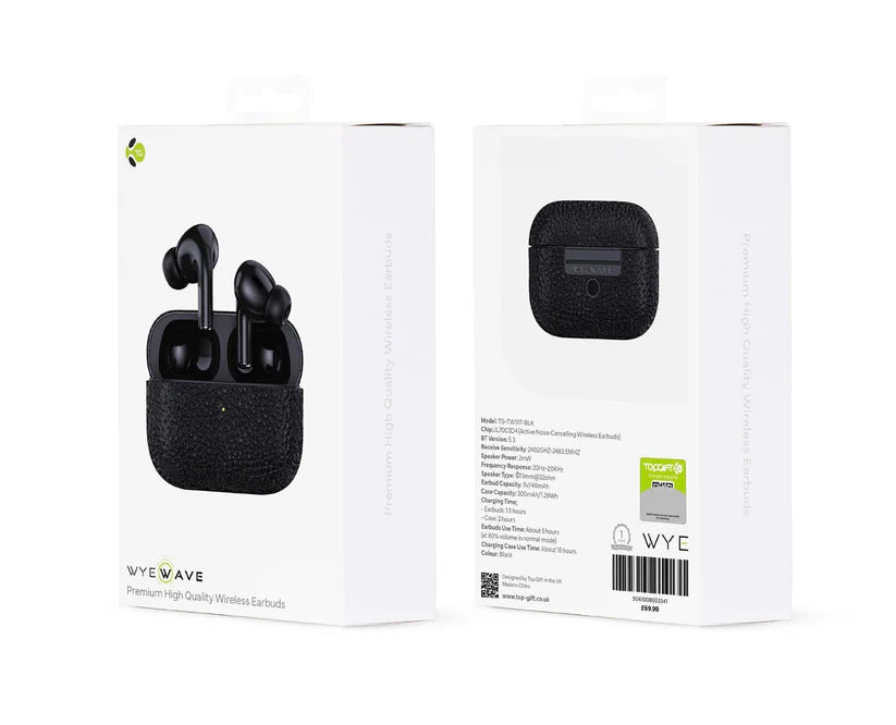 WYE WAVE Premium High Quality Wireless Earbuds with Earlids- Black
