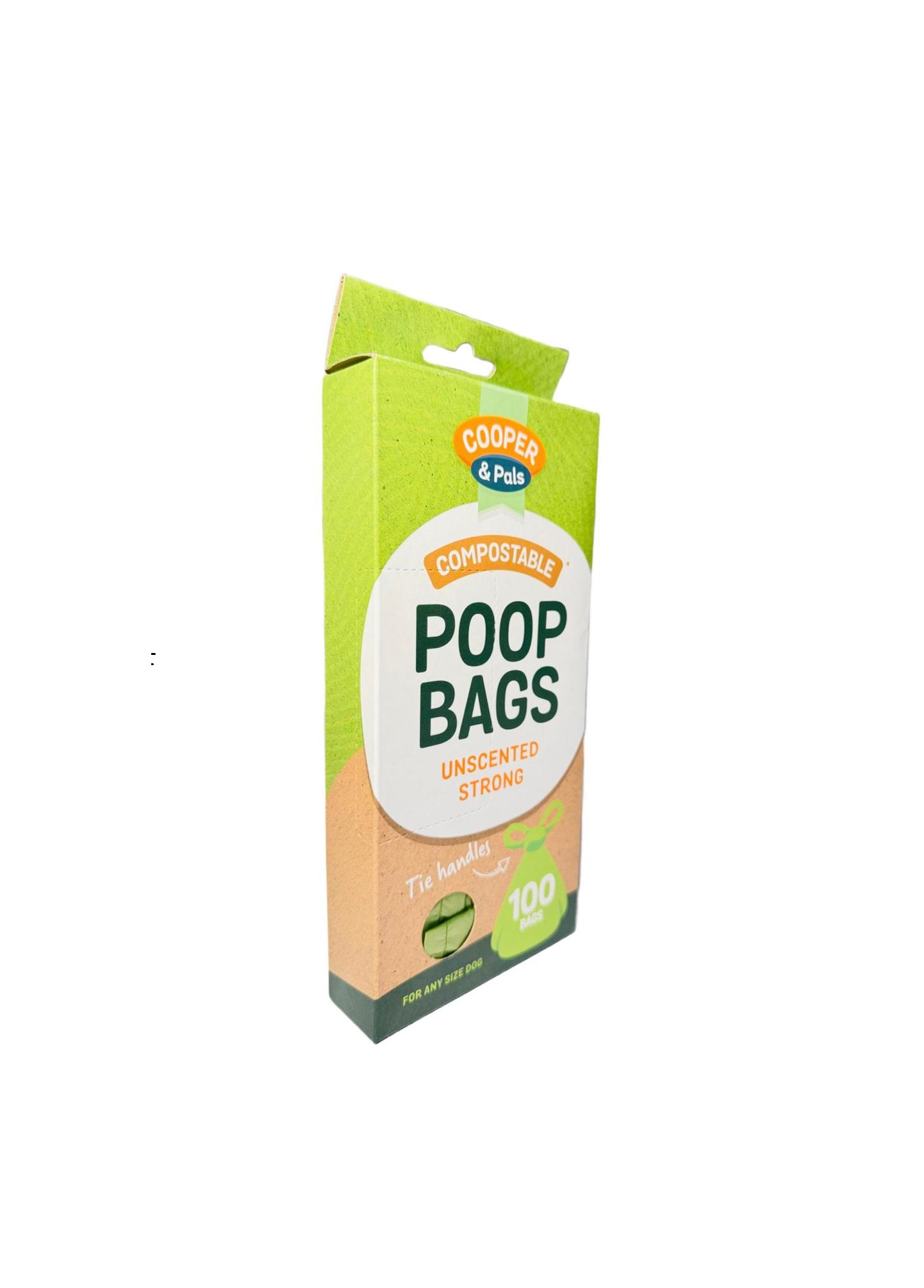 Pet Dog Compostable Poop Bags with Tie Handles Pack of 100 - Green Unscented