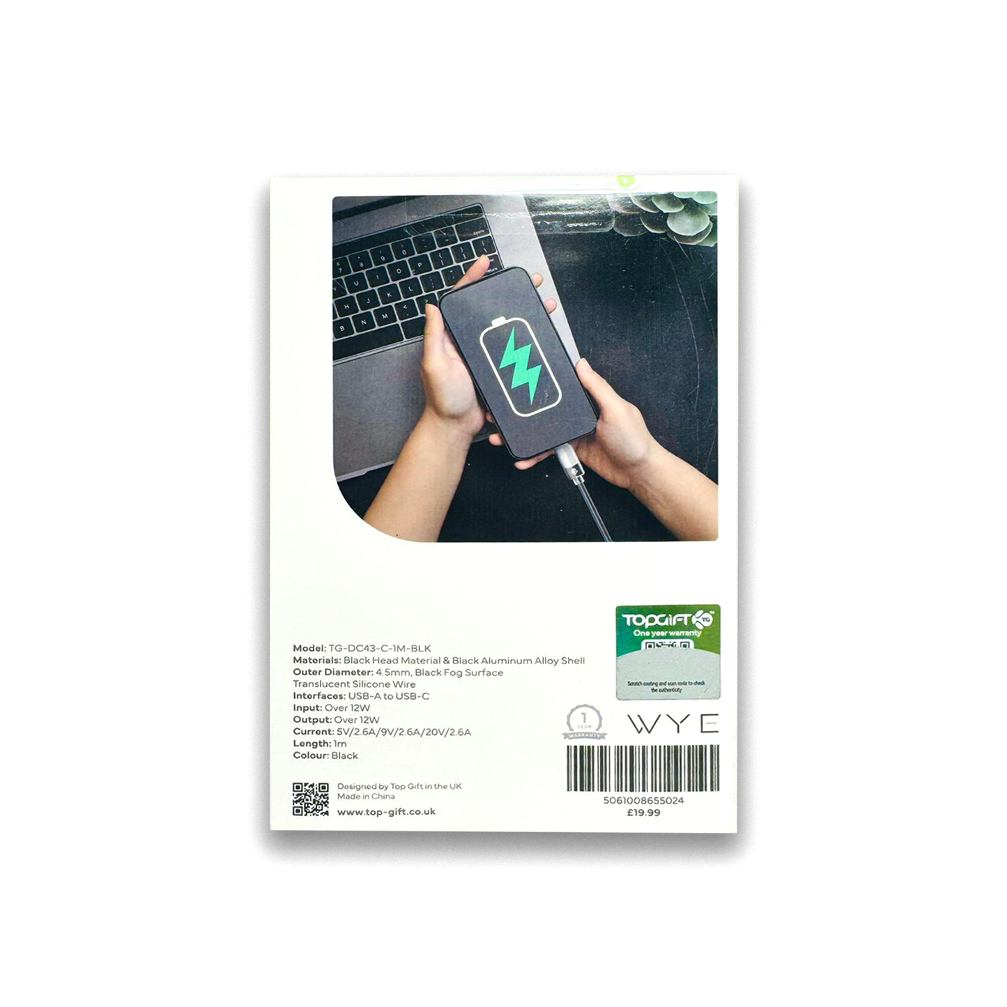 WYE FLOW 12W Silicon USB-A to USB-C High-Speed Charging & Data Cable 1 meter