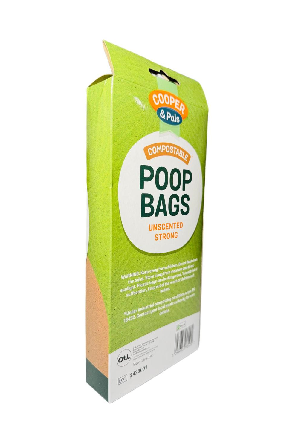 Pet Dog Compostable Poop Bags with Tie Handles Pack of 100 - Green Unscented