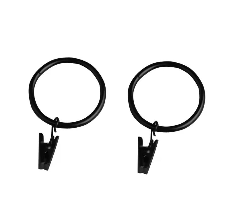 Black Curtain Rings With Clips 30mm - Pack of 10