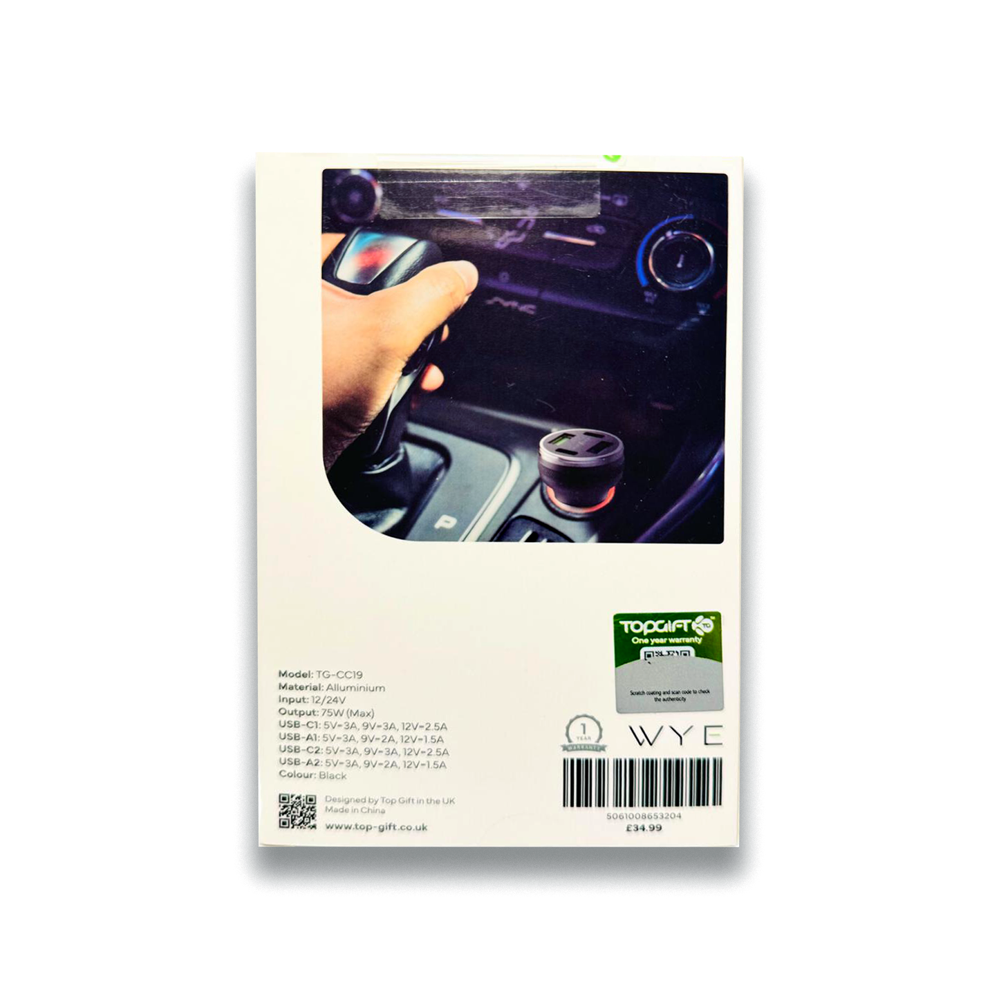 WYE FLUX 75W 4-In-1 USB-A & C Fast In-Car Charger