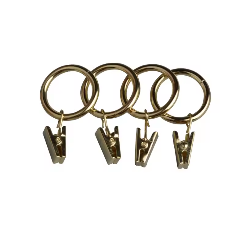 Brass Curtain Rings With Clips 30mm - Pack of 10