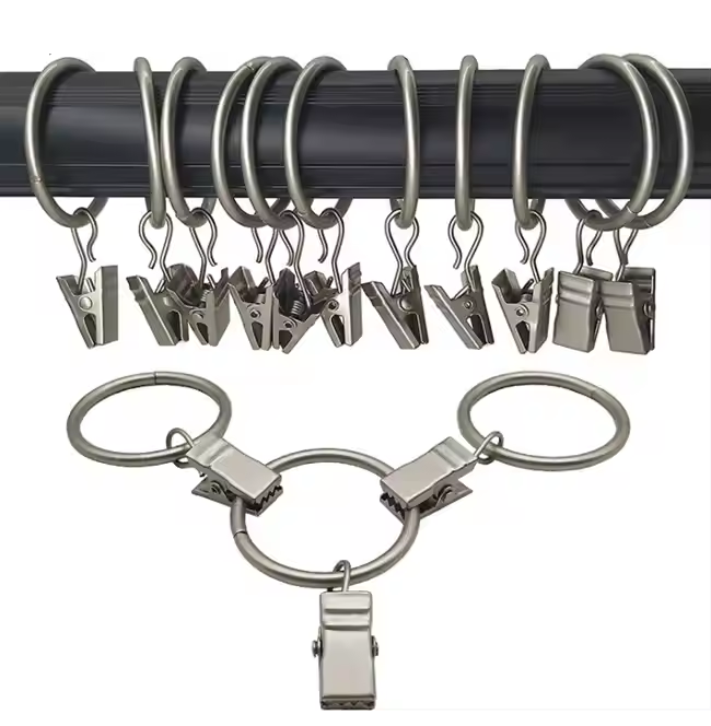 Silver Curtain Rings With Clips 30mm - Pack of 10