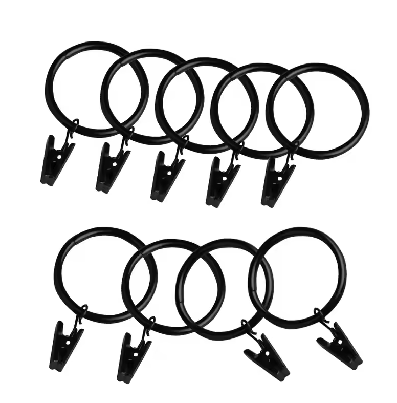 Black Curtain Rings With Clips 30mm - Pack of 10