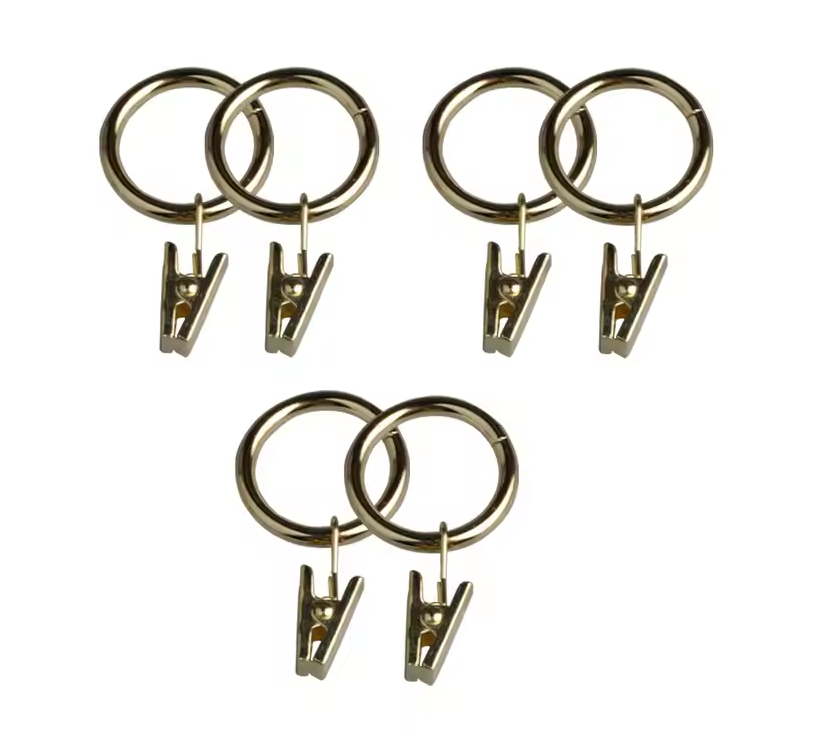 Brass Curtain Rings With Clips 30mm - Pack of 10