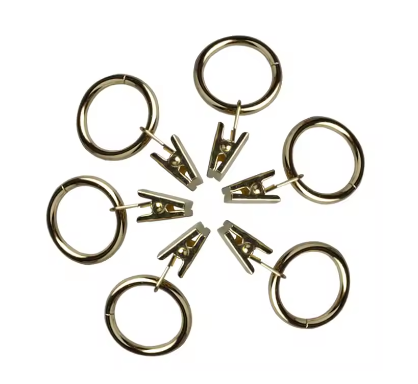Brass Curtain Rings With Clips 30mm - Pack of 10