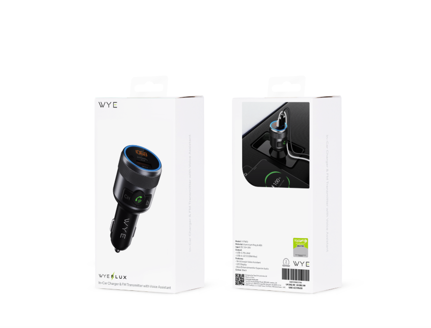 WYE Flux - In-Car Charger & FM Transmitter with Voice Assistant
