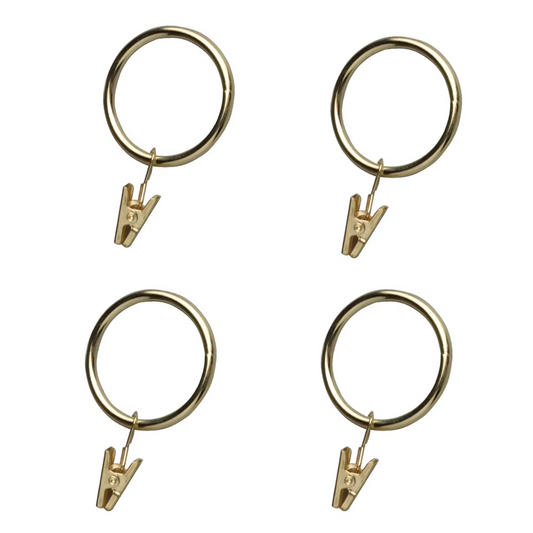 Brass Curtain Rings With Clips 30mm - Pack of 12