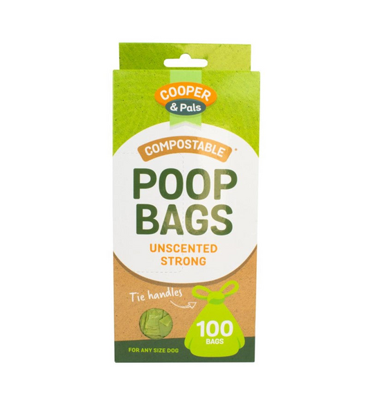 Pet Dog Compostable Poop Bags with Tie Handles Pack of 100 - Green Unscented