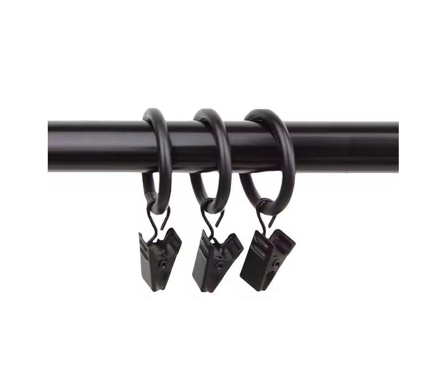 Black Curtain Rings With Clips 30mm - Pack of 12