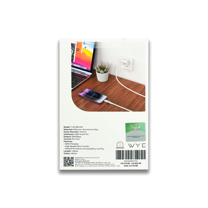 WYE FLOW USB-A to 8-Pin Charging & Data Cable 1 meter