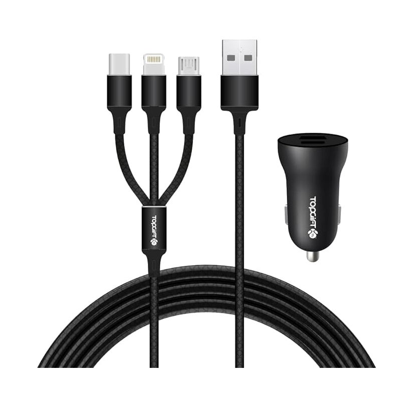 WYE FLUX 17W USB-A & USB-C In-Car Charger with 3-In-1 Cable