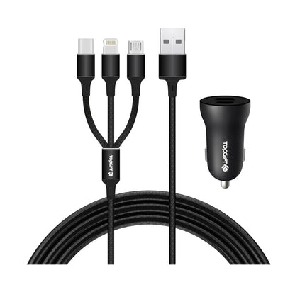 WYE FLUX 17W USB-A & USB-C In-Car Charger with 3-In-1 Cable