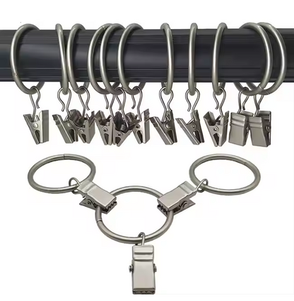 Silver Curtain Rings With Clips 30mm - Pack of 12