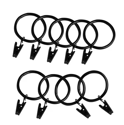 Black Curtain Rings With Clips 30mm - Pack of 12