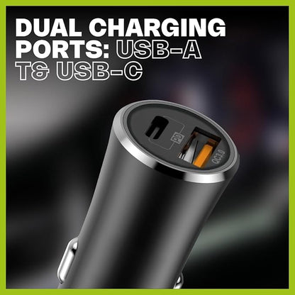 WYE FLUX 17W USB-A & USB-C In-Car Charger with 3-In-1 Cable